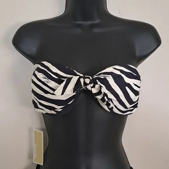 MICHAEL Michael Kors Tie Front Bandeau Bikini Top - Navy Zebra